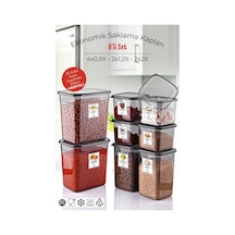 Etiketli 8'li Antrasit Ekonomik Kırılmaz Saklama Kabı Seti 4x0,5/2x1,2/2x2 Lt. Antrasit