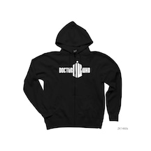 Doctor Who Logo Siyah Fermuarlı Kapşonlu Sweatshirt Siyah