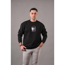 Oversize Baskılı Sıfır Yaka Pamuklu Erkek Sweatshirt 001