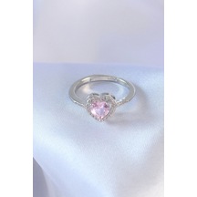 Mey İthalat Gümüş Renk Pembe Zirkon Taşlı Kalp Charm Model Pirinç Kadın Yüzük - Özel Seri Meyeb64919185387b229cf5078f74