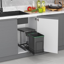 S-2391 Teleskopik Raylı Antrasit Plastik Gövde Çöp Kovası Gri