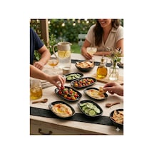 6 Adet 16x11 Cm Melamin Kayık Tabak Sosluk, Meze Ve Çerez Sunum Tabağı Siyah 16x11