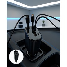 4'ü 1 Arada Araç Şarj Cihazı 120w Hızlı Şarjlı Type-c, Lightning, Usb-a Ve