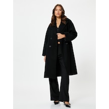 Koton Kaşe Oversize Kaban Kruvaze Düğmeli Uzun Boy Siyah 4wak00036ew 4WAK00036EW999 Siyah