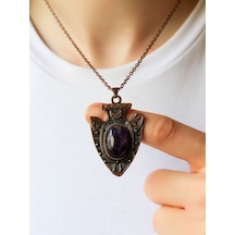 Esha Store Doğal Taş Ametist Doğal Taşlı Otantik Kadın Kolye 45 Cm Zincirli Euk12bat Mor