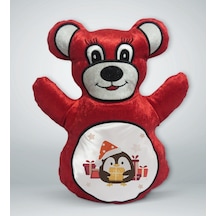 Bk Gift Sevimli Penguen Tasarımlı Kırmızı Ayıcık Yastık-1