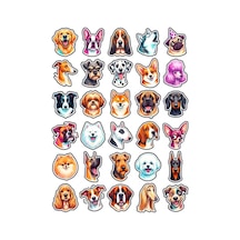 30 Adet Canlı Sulu Boya Köpek Sticker Seti - Laptop Defter Telefon Su Matarası İçin Çok Renkli