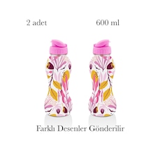 Desenli Su Şişesi 600 Ml, Kapaklı, 2'li Set Matara Spor Okul Genel