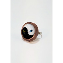 Yin Yang Kedi Ahşap Yüzük Kahverengi