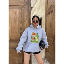 Startmore Yeşil Uzaylı Baskılı Kapişonlu Sweat Gri