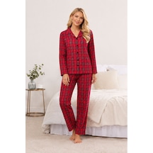 Kadın Ekose Desenli Pijama Takımı Lacivert - Kırmızı