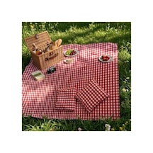 Kırmızı Beyaz Kareli Piknik Örtüsü Seti, 150x150 Cm Açık Gri