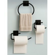 Yapışkanlı Siyah Rulo Havluluk Wc Kağıtlık Ve Yuvarlak Havluluk Banyo Mutfak 3'lü Set Siyah Diğer