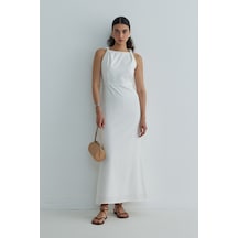 Suud Collection Ekru Breeze Omuzu Düğümlü Elbise BEYAZ