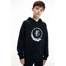 Tshirthane Silhouette Dragon Logo Baskılı Unisex Çocuk Kapüşonlu Siyah Sweat