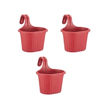 Tom1 Askılı Balkon Saksı 3 Litre, 3 Adet Kırmızı Renk 22,2 Cm Askılı Tasarım 001