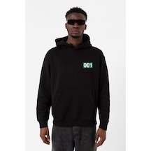 Squid Game Player 001 Siyah Erkek 3ip Kapşonlu Sweatshirt Siyah