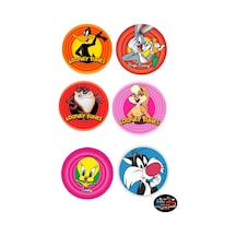 Looney Tunes Neşeli Nostalji Sticker Seti 19x30 Cm 6 Adet Yuvarlak Çizgi Film Karakterli Dekoratif Çıkartma