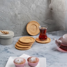 6 Adet Yuvarlak Bambu Çay Tabağı, Bardak Altlığı, Fincan Tabağı Ahşap
