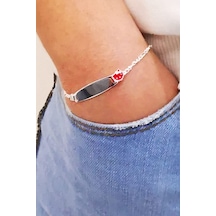Omar Silver Çocuk Plakalı Künye Bileklik Kırmızı Hello Kitty Gümü