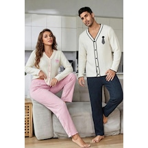 Bella Notte Erkek Düğmeli Uzun Kollu Nakışlı Çift Pijama Takımı Lacivert