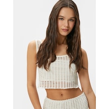 Koton Fileli Crop Atlet Kalın Askılı U Yaka Slim Fit Ekru 4sal30063ık 4SAL30063IK010 Ekru