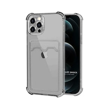 Apple Uyumlu iPhone 12 Pro Max Kılıf Darbe Emici Köşe Korumalı Kartlıklı Cüzdanlı Silikon Kapak Füme