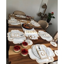 Başak Krem Gold 12 Kişilik 37 Parça Masa Örtüsü Runner Seti