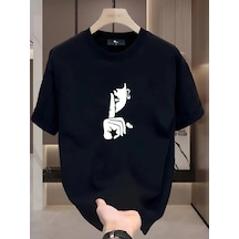 Kadın T-shirt Bisiklet Yaka Kısa Kol Baskılı Tişört - Siyah