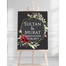 Söz Nişan Düğün İçin 50x70 Karşılama Panosu - Soft Çiçek Tasarımlı Beyaz