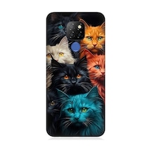 General Mobile Gm 20 Uyumlu Renkli Sevimli Kedi Yüzleri Desenli Silikon Kılıf