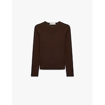 Koton Modal Kumaş Slim Fit Bisiklet Yaka Uzun Kollu Tişört Kahverengi 7wak50046ek Kahve