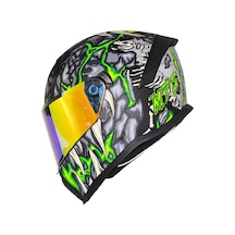 Mts M-910 Skull Güneş Vizörlü Kask Gold Camlı Mat Siyah Yeşil Beyaz