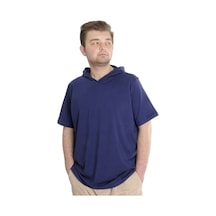 Mode Xl Büyük Beden Erkek T-Shirt Kapşonlu Kısa Kol 23118 Indigo 001