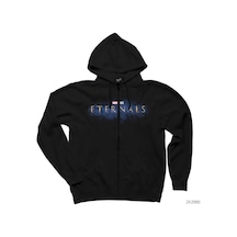 Eternals Logo Splash Siyah Fermuarlı Kapşonlu Sweatshirt