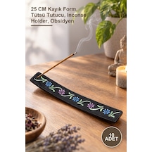 10 Adet Obsidian Taşı Kayık Tütsülük 25 Cm Kayık Form, Tütsü Tutucu, Incense Holder, Obsidyen