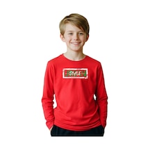 Panios Kids Düz Yuvarlak Yaka Urbaan Baskı Detaylı Erkek Çocuk Sweatshirt Kırmızı