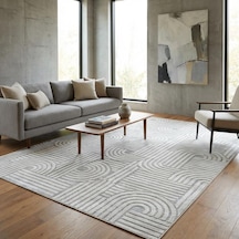 Açık Gri Modern Geometrik Desenli Dijital Baskılı Kaymaz Tabanlı Yıkanabilir Antibakteriyel Halı Açık Gri
