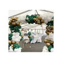 Krom Gold Pastel Koyu Yeşil Ve Beyaz Balon Zinciri 100 Adet Beyaz