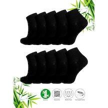 10 Çift Desensiz Düz Sade Kadın Patik Bambu Premium Siyah Çorap
