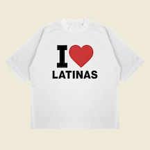 I Love Latinas Boxy Fit Oversize Unisex Tshirt Baskılı Tişört Beyaz
