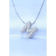 316l Çelik Zincirli Zirkon Taşlı M Harfli Gümüş Renk Bubble Kolye