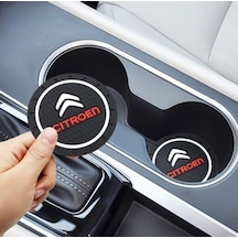 Citroen Logolu Silikon Bardaklık Altlığı 2 Li Set Araç Içi Bardak Altlığı Aksesuar Siyah - Kırmızı
