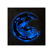 Led Işıklı Ayda Salıncaktaki Kız Dekoratif Tablo Balkon Duvar Dekorlu Gece Lambası Mavi - 737270709 Mavi
