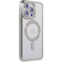 Newface Apple İphone 15 Pro Kılıf Joke Simli Magneticsafe Kılıf - Gümüş