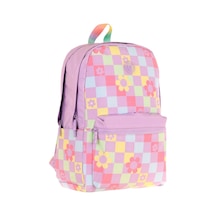 Kaukko Nature Kız Çocuk Üç Bölmeli Mor Pembe Papatya Ve Kare Desenli Okul Sırt Çantası - K1786 Mor - Pembe