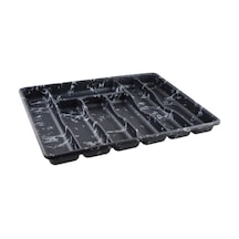 7 Bölmeli Çekmece İçi Kaşıklık Organizer Sert Plastik Mermer Desenli Kaşık Çatal Bıçak Düzenleyici 36x31,5 Cm Mutfak İçi Düzenleyici Siyah