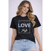 Herkesemoda All You Need Love Baskı Detaylı Basic T-shirt Siyah