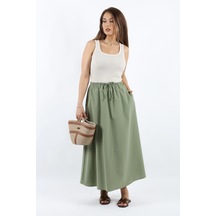 Kadın Alya Haki Cepli Poplin Etek Haki