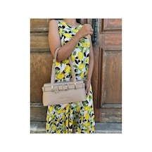 Just Polo Kadın Gold Aksesuarlı Kemer Detaylı Şık El Çantası Shopper Ebat : 14 X 30 Cm Krem